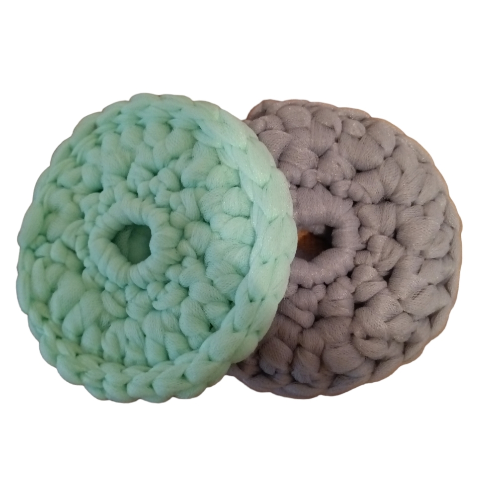 Homemade crocheted kitchen scrubbies - Gray and Seafoam
